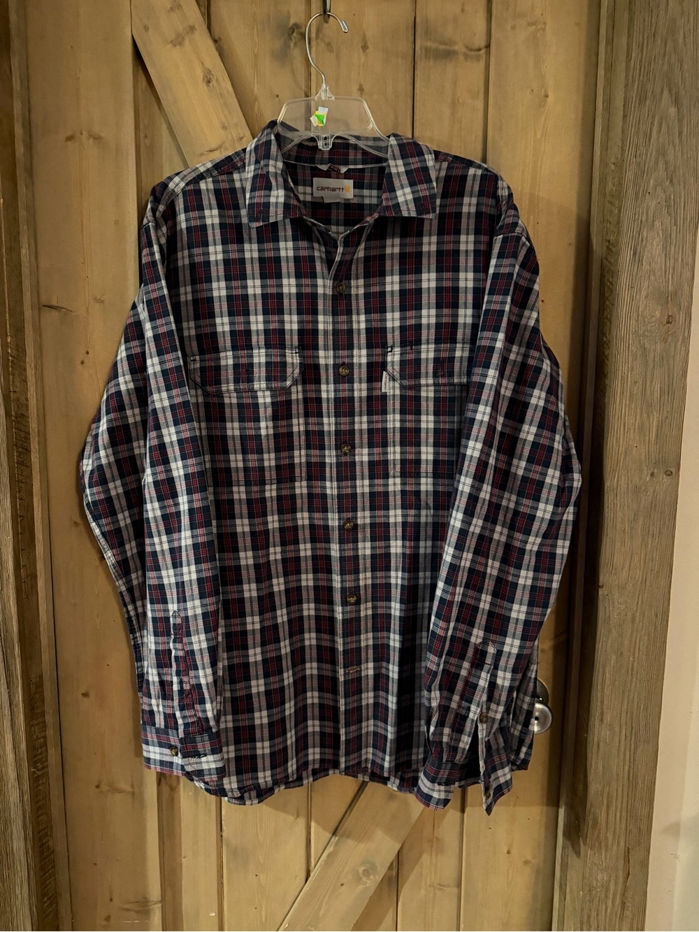 Carhartt Men’s Plaid Button-Down Shirt - Blue/White/Red XL